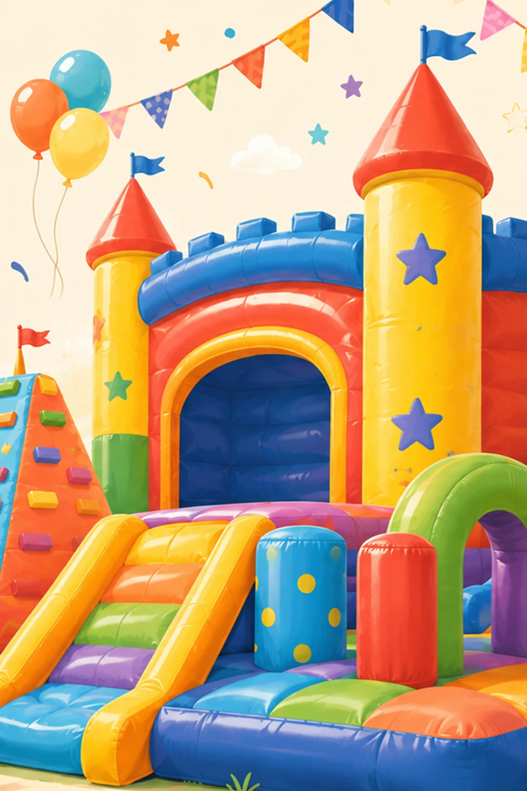 Children bouncing on colourful inflatables