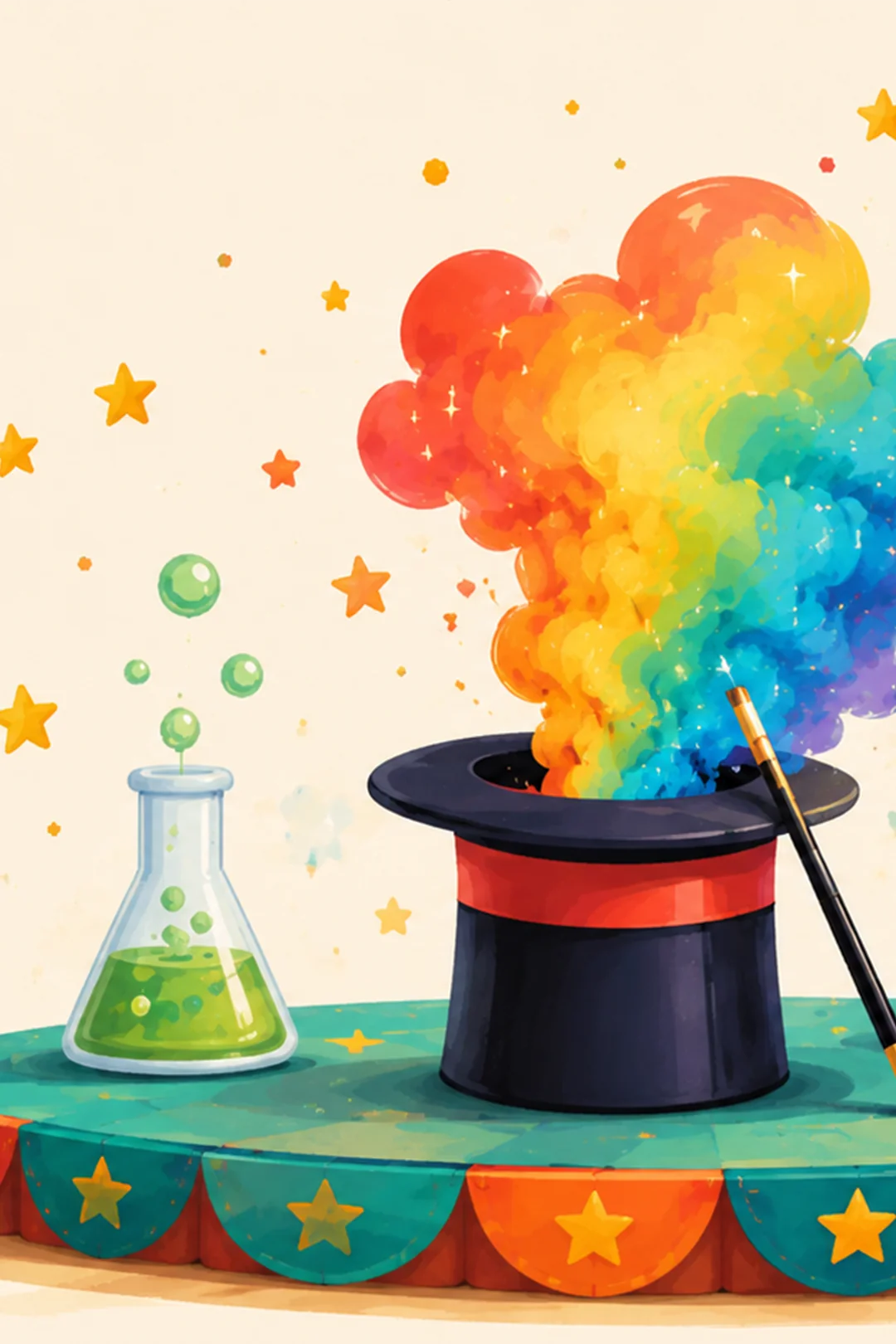Captain Fantastic on stage with science magic props