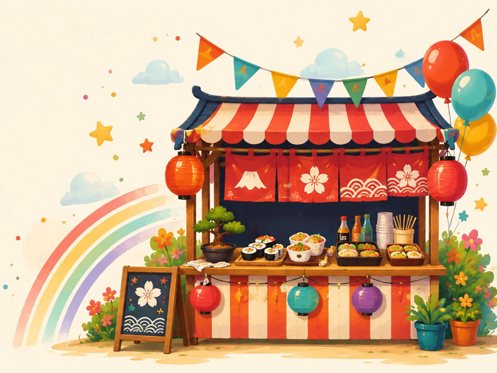 World food buffet and toy stalls